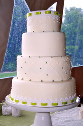 Fondant stitching and embroidery border on wedding cake.
Pitsboro, NC