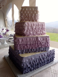 Ombre ruffled fondant wedding cake.
Fields and mountains, VT